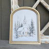 Snowy County Church with small arch double wood frame