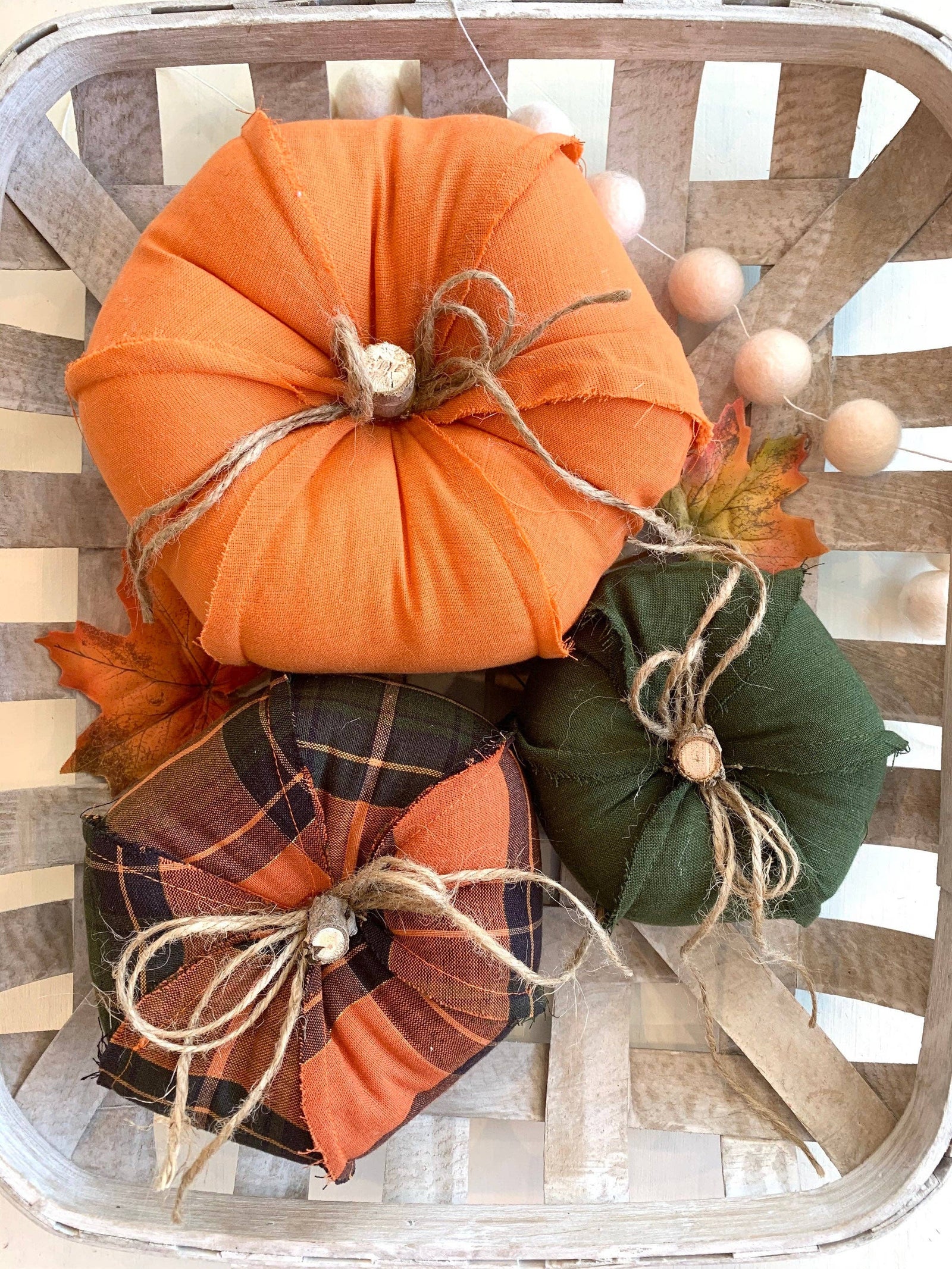3 Pc. Rustic Plaid Fabric Pumpkin Set