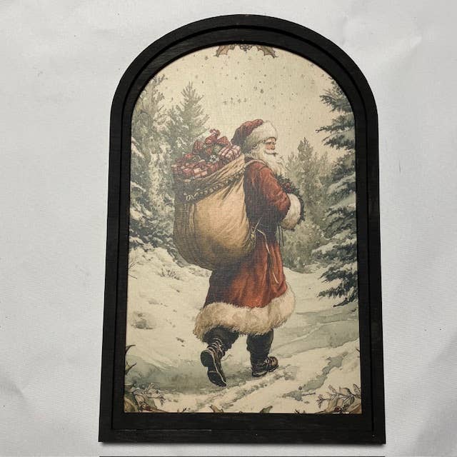Snowy Forest w/Santa Carrying Sack Print in Med Arch Frame