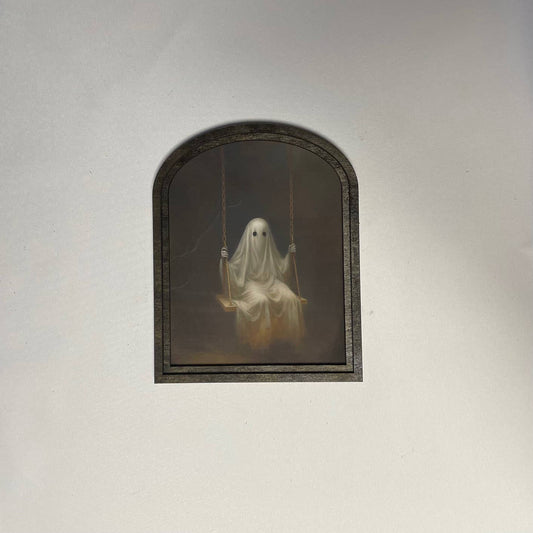 Ghost Swinging in Small Arched Frame