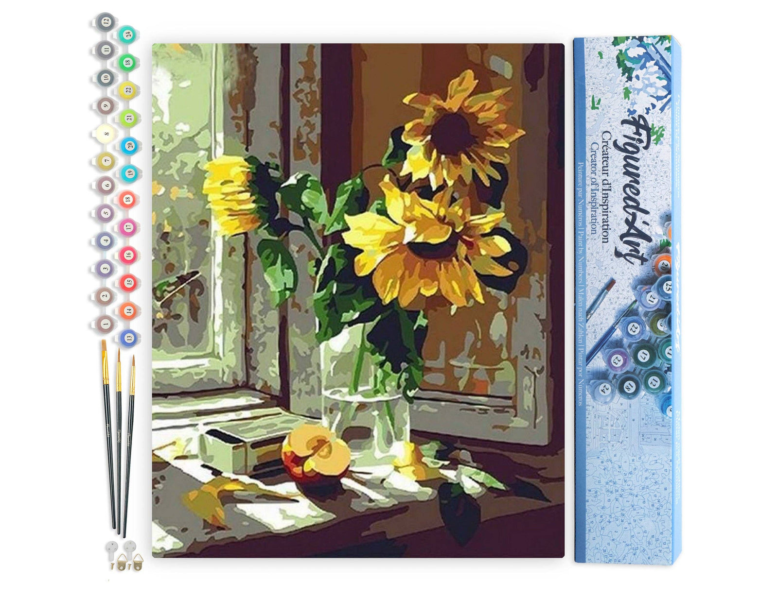 Paint by numbers - Sunflowers and apple in front of window