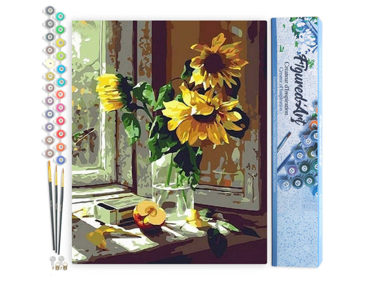 Paint by numbers - Sunflowers and apple in front of window
