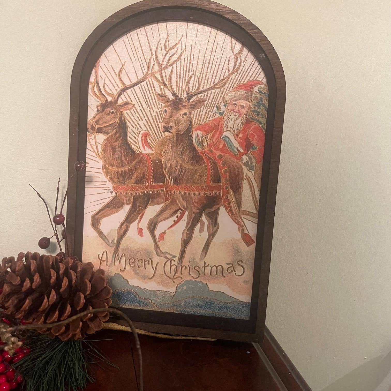 Vintage Merry Christmas Santa in Sleigh Med. Arch