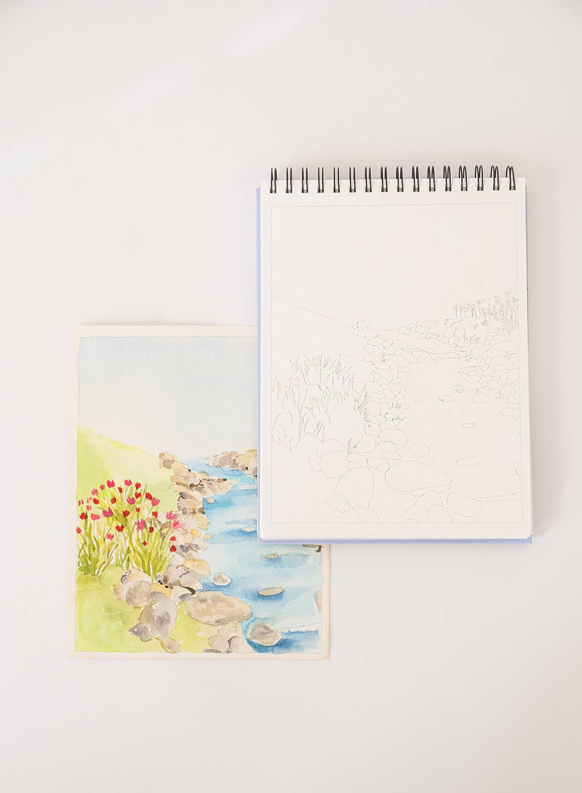 Watercoloring Book - Landscape Outlines with Video Tutorials