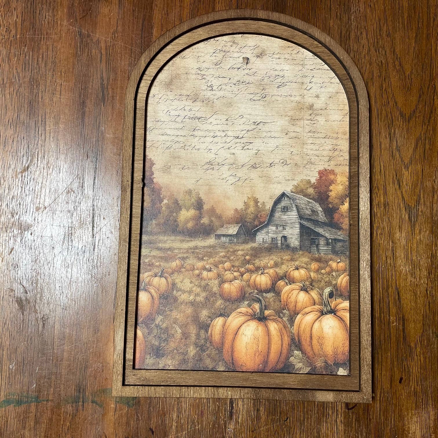 Pumpkin Patch with Old Barn Print framed in Med Arch