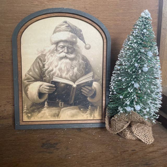 Vintage Santa Clause reading in small arch double frame