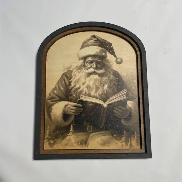 Vintage Santa Clause reading in small arch double frame