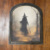Witch in Forest with Broom in Small Arch Frame