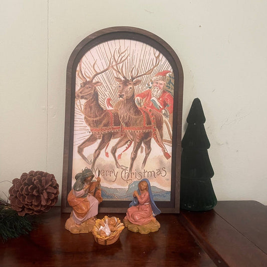 Vintage Merry Christmas Santa in Sleigh Med. Arch