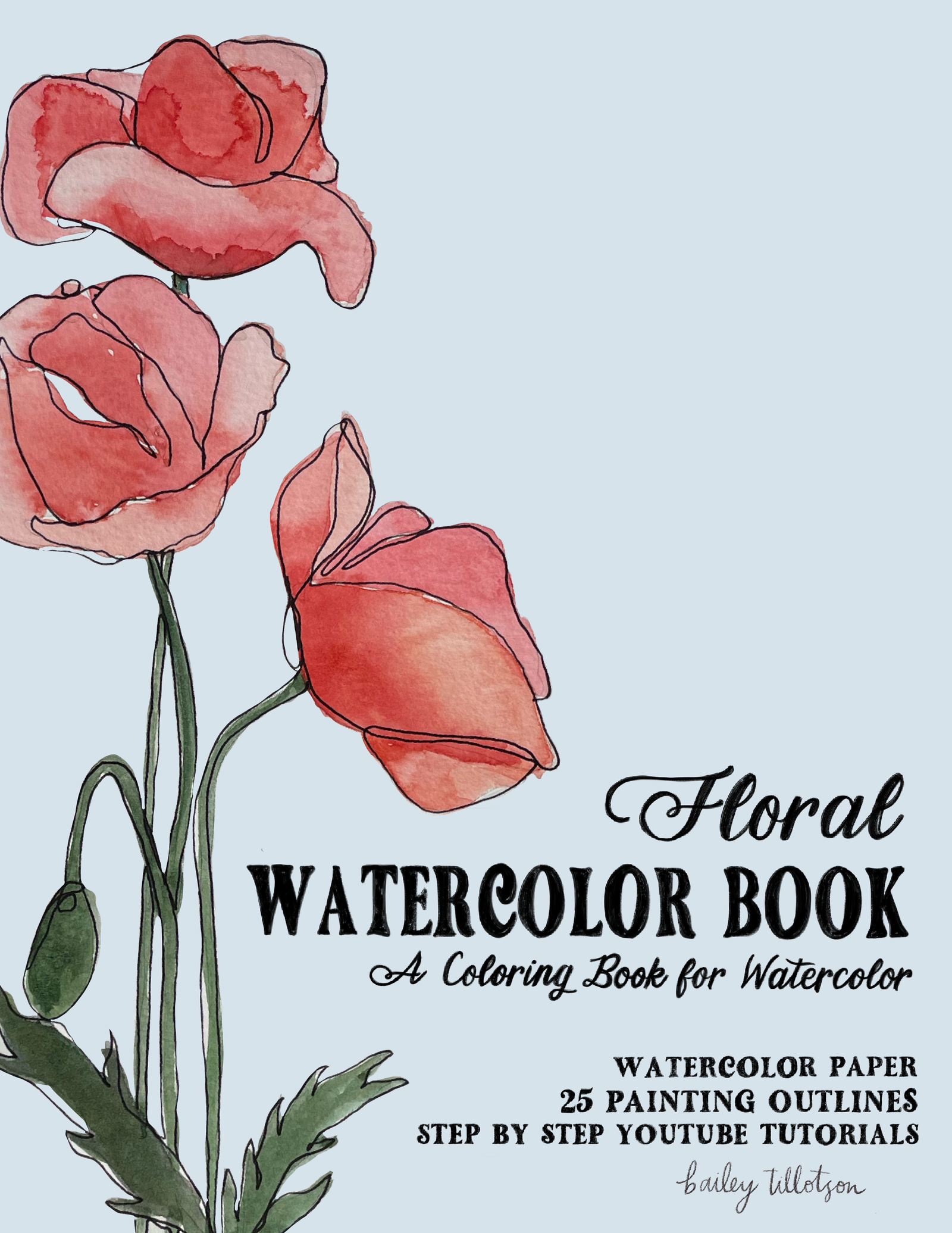 Floral Watercoloring Book - Outlines with Video Tutorials