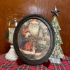 Santa w/ Holly Oval Framed Canvas Print