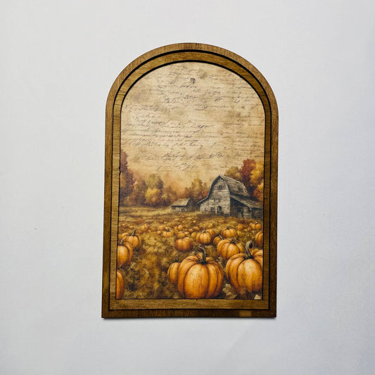 Pumpkin Patch with Old Barn Print framed in Med Arch