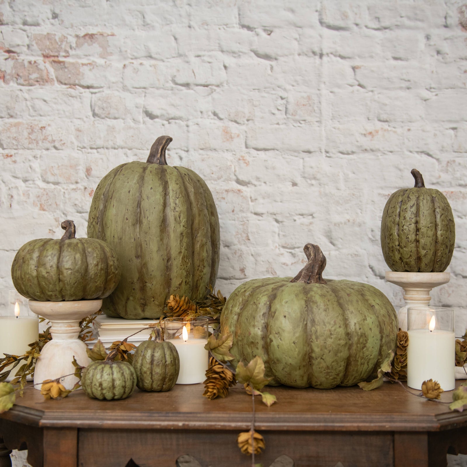 7.5" OLIVE GREEN TALL PUMPKIN