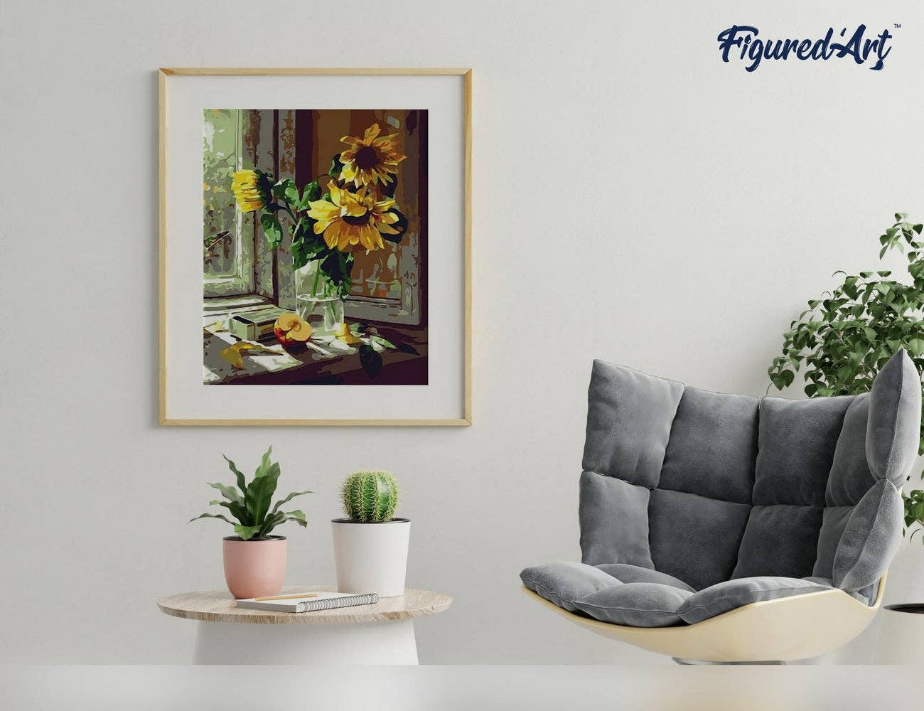 Paint by numbers - Sunflowers and apple in front of window