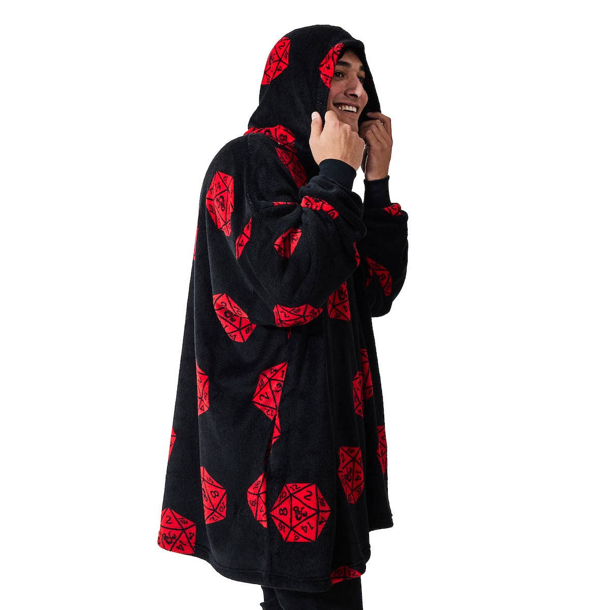 Dungeons & Dragons D20 Dice Black Hooded Wearable Oversize Blanket-OSFA
