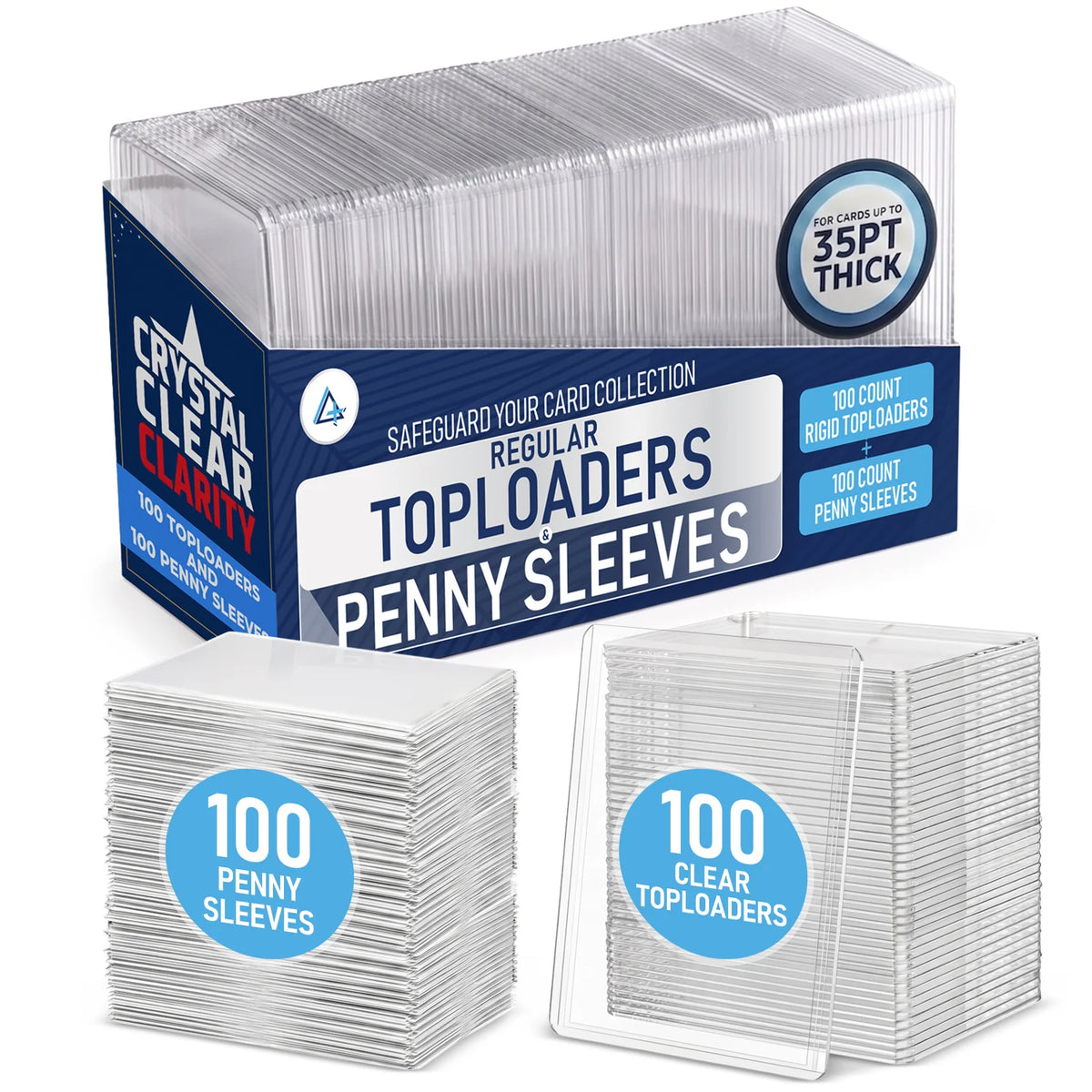 35 pt - 100 ct Regular Toploaders - 100 ct Standard Penny Sleeves