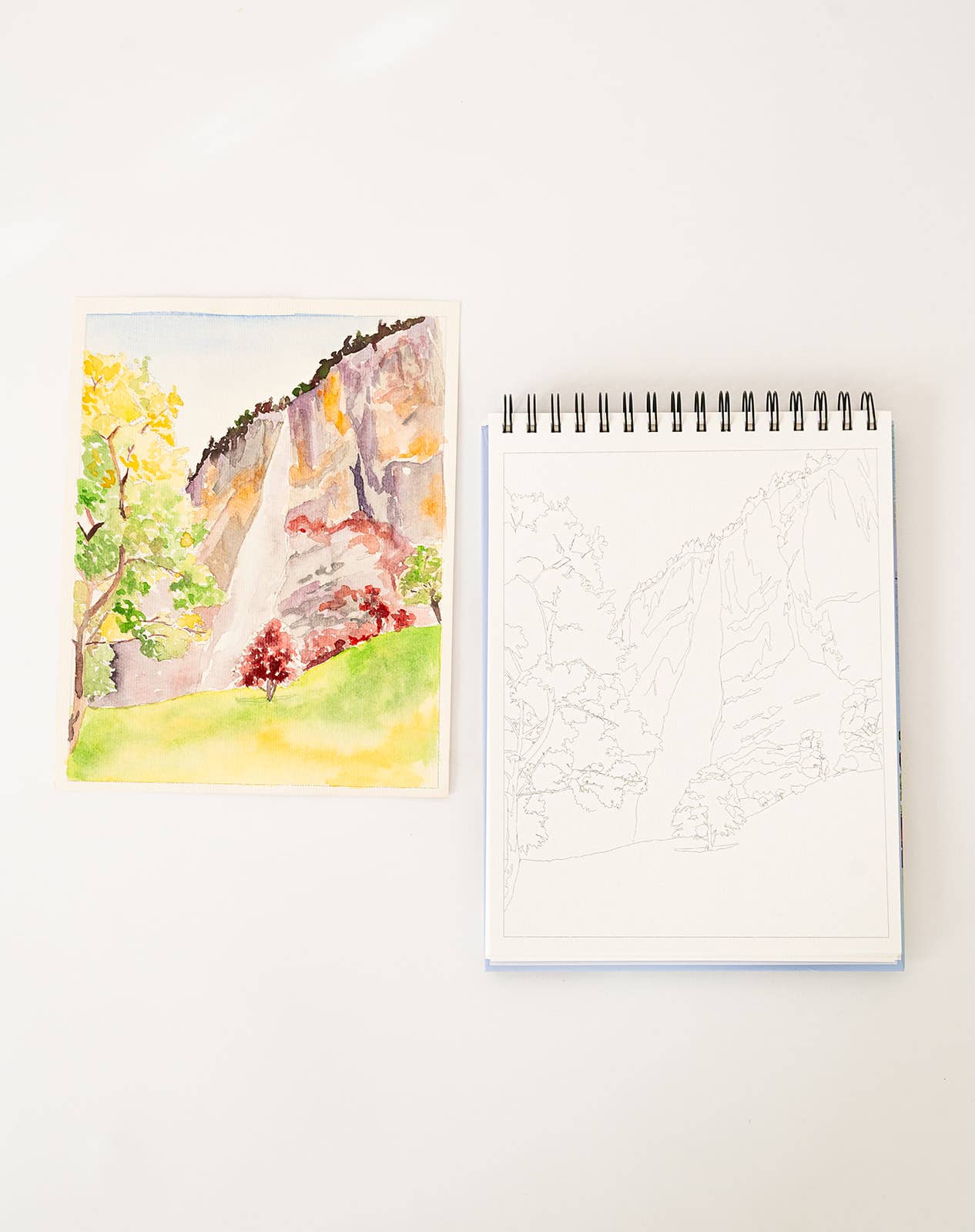 Watercoloring Book - Landscape Outlines with Video Tutorials