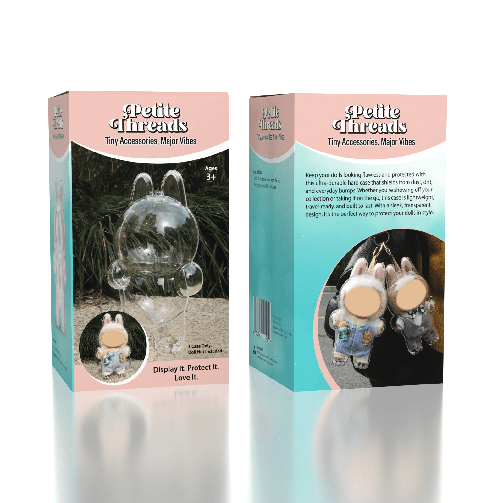 Petite Threads Protective Carrying Case For Plush Doll Pendant (1pc) Sitting or Standing