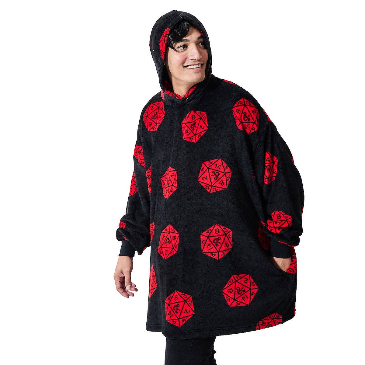 Dungeons & Dragons D20 Dice Black Hooded Wearable Oversize Blanket-OSFA