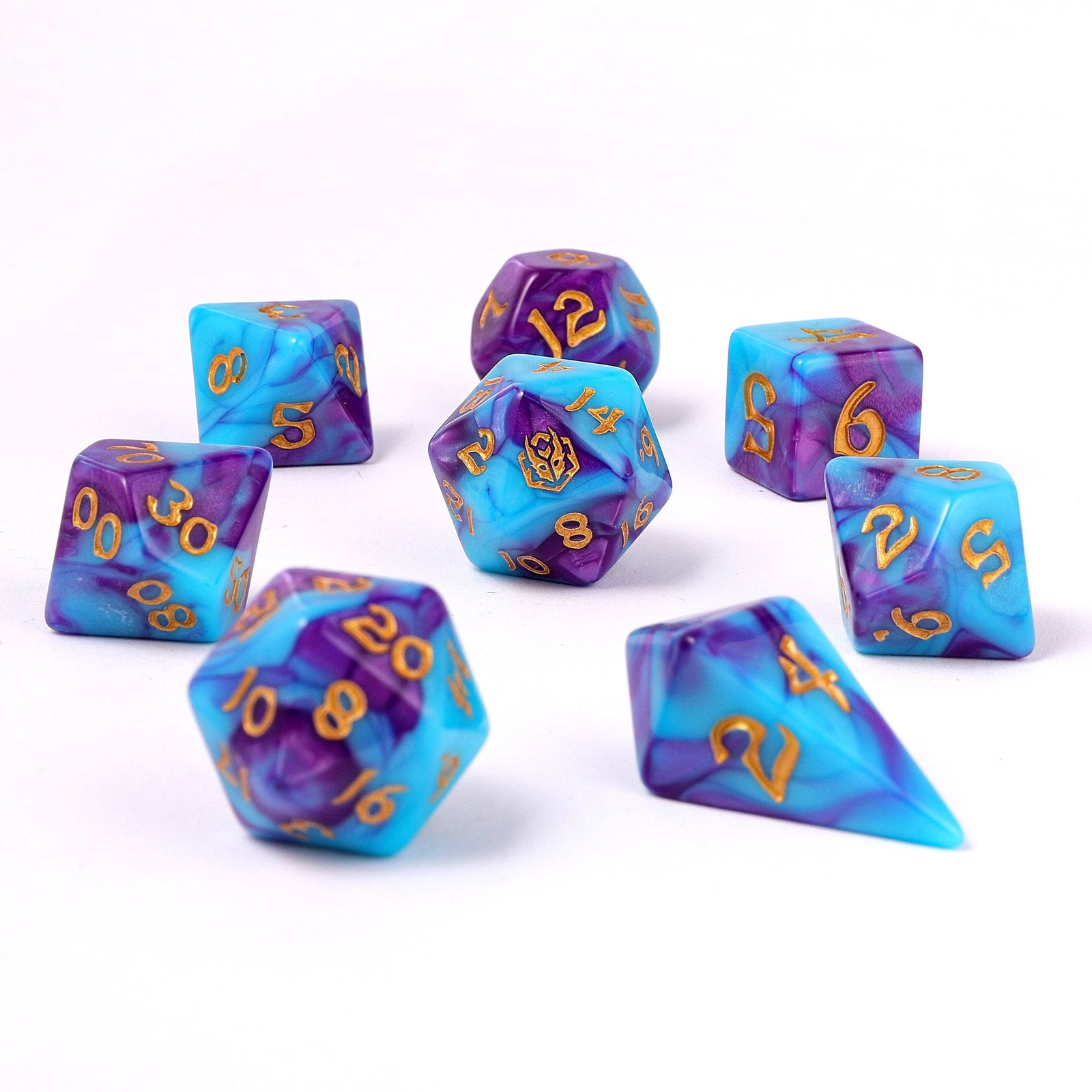 Wyrmforged Rollers - Rounded Edge 8 Piece Polyhedral Dice set - Banshee's Wail