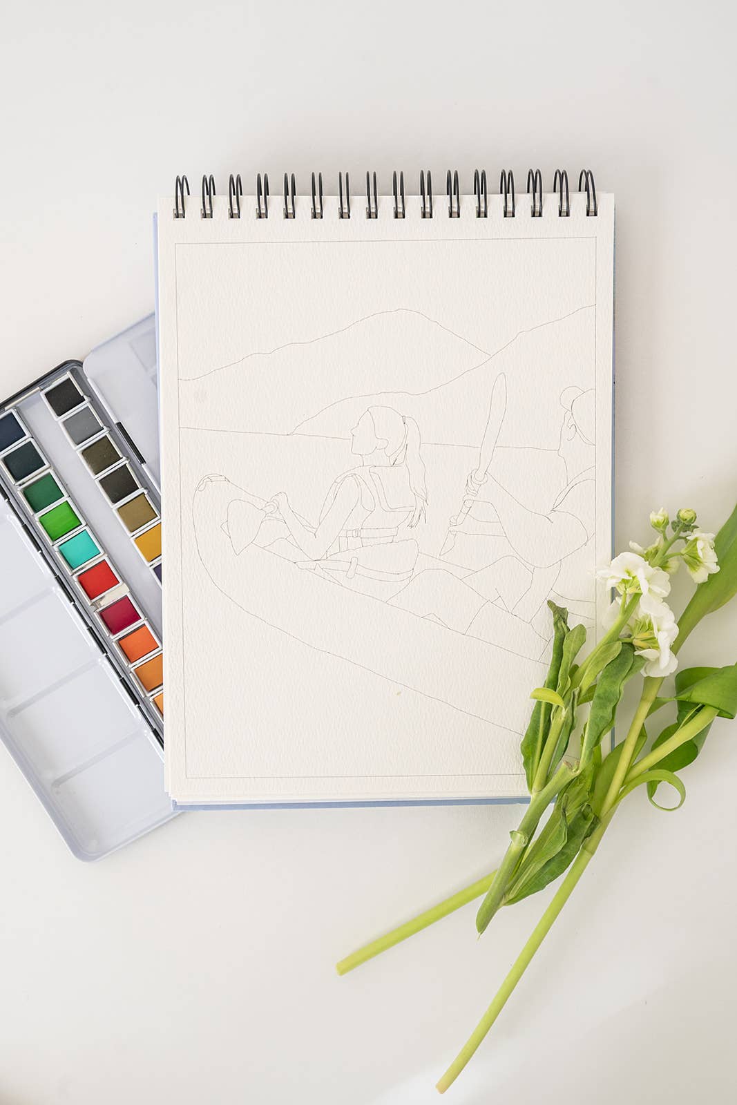Watercoloring Book - Landscape Outlines with Video Tutorials