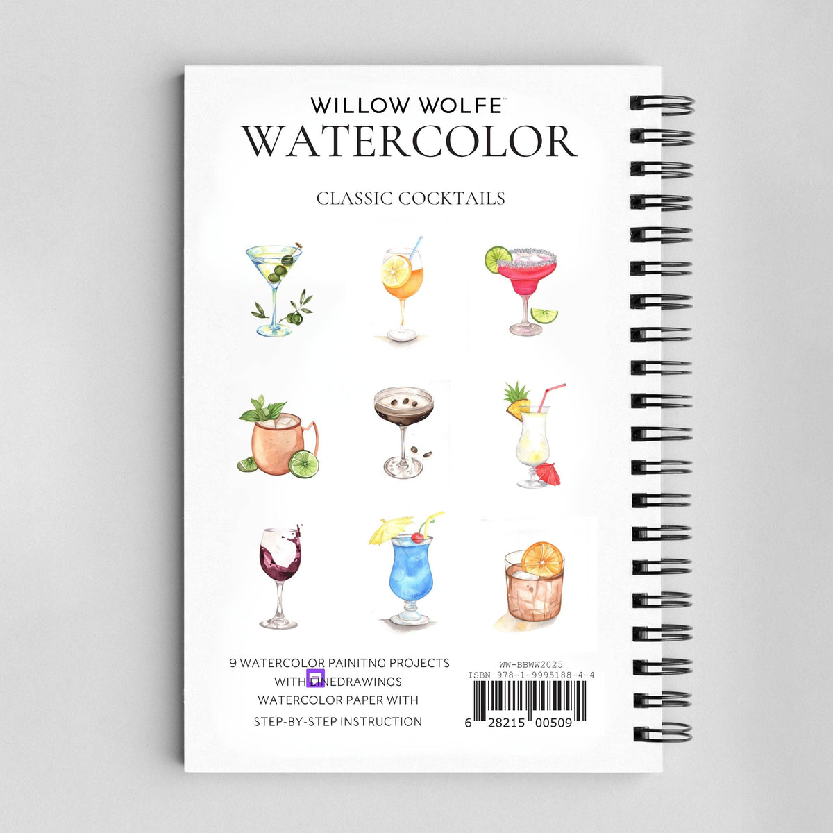 Classic Cocktails Watercolor Workbook by Nya Wolfe